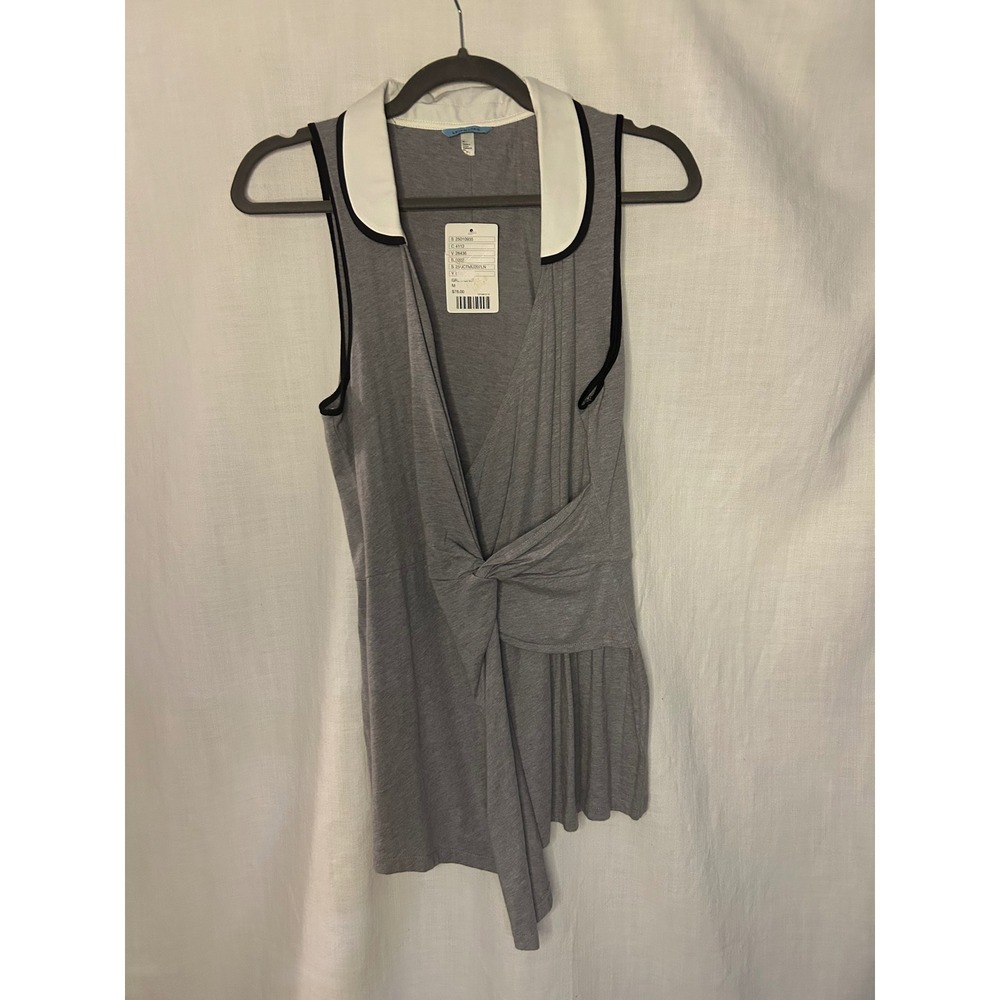 Leifnotes Anthropologie Gray Twist Front Peter Pan Collar Sleeveless Top NWT M